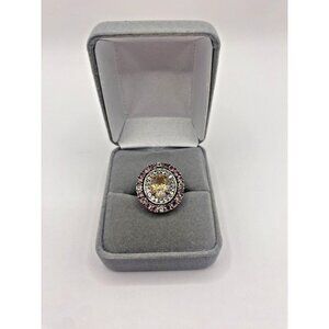 925 Silver Ring Size 7 Strontium/Pink Garnet/CZ,  Cocktail Ring